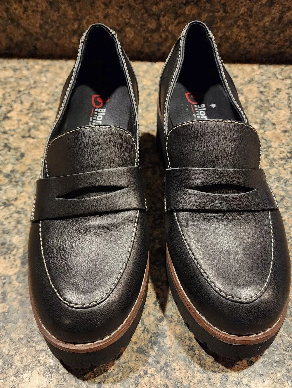 Blondo Ladies Daina Waterproof Black Leather Platform Penny Loafers, Size 7.5